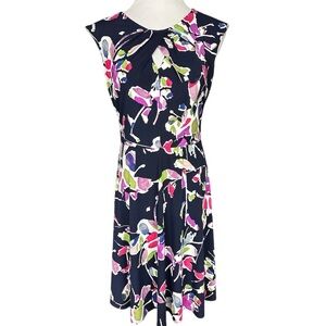 Wisp Dress Womens Size 8 Navy Multicolor Floral Keyhole Fit & Flare